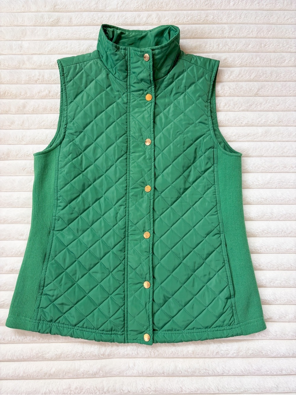 Cynthia Rowley Green Quilted Puffer Vest Medium Gold Snap Preppy Layering